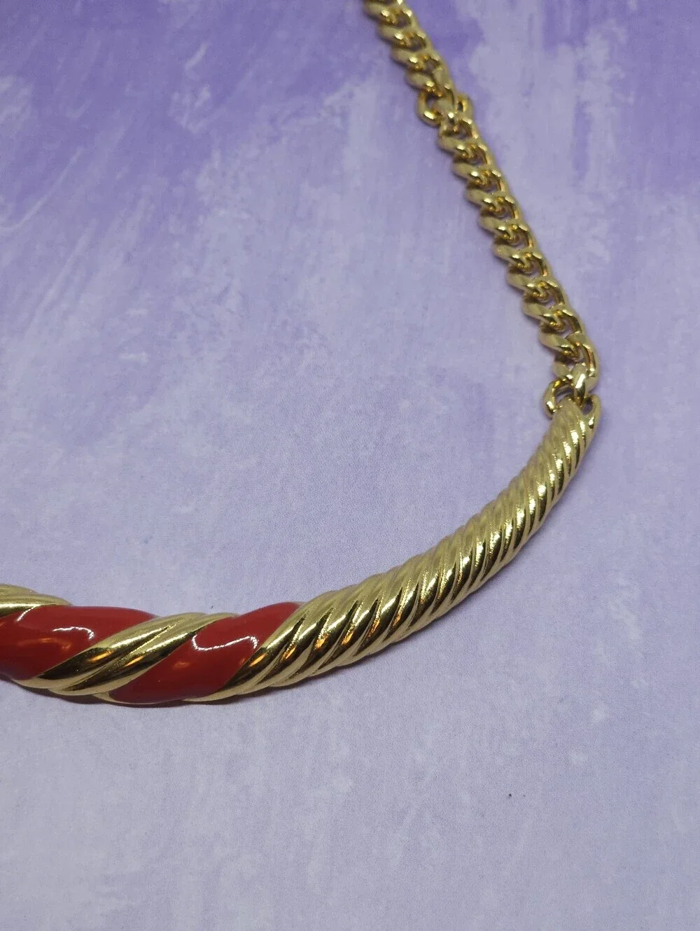 Vintage Monet 70s Red Enamel &Gold Tone Choker Necklace